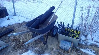 Yardworks Wheelbarrow w/ 1/8in Twisted Cable, Underlay And Estate Sale Signs w/ Stakes *Note: Item Located At 6802 39ST LEDUC, For More Information Call Eugene @780-566-1831*