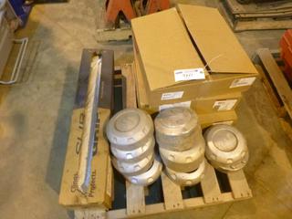 Qty Of (3) Meritor Brake Dust Shields *Unused* C/w Assortment Of Center Caps And Tire Storage Bags *Note: Item Located At 6802 39ST LEDUC, For More Information Call Eugene @780-566-1831*