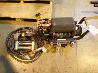 Champion Model 100139 11,000lb Winch w/ Remote Control Speed Mount Hitch Locking Pin w/ Keys And Extra Roller Fairlead Quick Connect Booster Cables. SN 170400105-11K *Note: Item Located At 6802 39ST LEDUC, For More Information Call Eugene @780-566-1831*