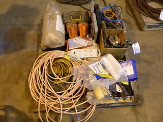 Qty Of Painting Supplies, Extension Cords, Bungee Cords, Surge Protectors, Sprinklers, Flashlights And Spill & Flood Package  *Note: Item Located At 6802 39ST LEDUC, For More Information Call Eugene @780-566-1831*