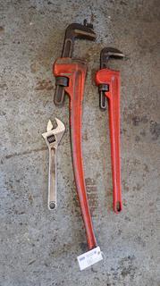 (1) Ridgid 48in Heavy Duty Pipe Wrench, (1) Ridgid HD 36in Pipe Wrench And (1) 18in Adjustable Wrench 