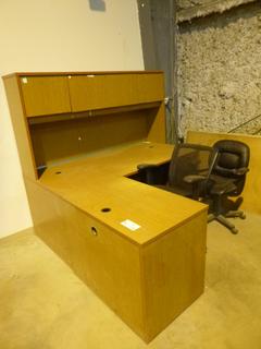 72in X 72in X 66in L-Shaped Office Desk C/w Hutch, (2) Task Chairs And Bulletin Board  *Note: Item Located At 6802 39ST LEDUC, For More Information Call Eugene @780-566-1831*