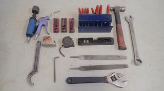 Powerfist Pneumatic Die Grinder, Files, Hex Keys, Hammer, Adjustable Wrench And Assorted Tools