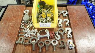 Qty Of Assorted Clamps, Chain Quick Links, Hooks And Misc Supplies