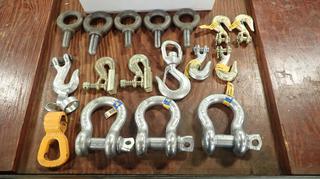 Qty Of Assorted Shackles, Lifting Eyes, Chain Hooks And Assorted Clamps And Parts