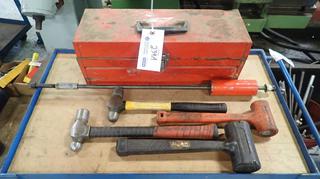 19in Metal Toolbox C/w Contents, (2) Ball Peen Hammers, (2) Rubber Mallets And Custom Made Puller