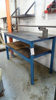 60in X 28in X 36in Metal Work Bench w/ Plywood Shelf C/w Tool Clamp Fixture