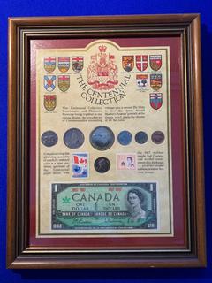 Canada "The Centennial Collection" Framed Coin & Stamp Collection .