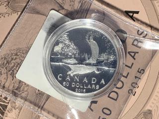 2015 Canada Fifty Dollar .9999 Fine Silver Coin "Beaver".