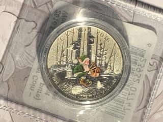 2016 Canada Twenty Five Dollar .9999 Fine Silver Colour Printed Coin "Elf".