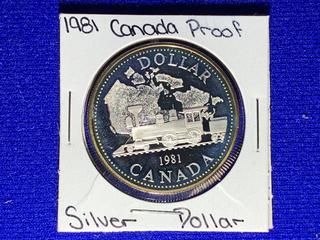 1981 Canada Proof Silver Dollar "Trans Canada Railway Centennial".