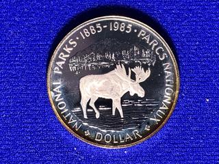 1985 Canada Proof Silver Dollar "Parks Canada Centennial".