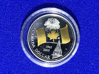 2005 Canada Partially Gilt Proof Silver Dollar "Canada Flag 40th Anniversary" .