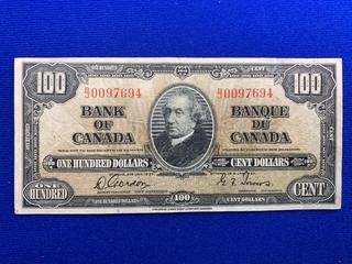 1937 Canada One Hundred Dollar Bank Note S/N BJ0097694.