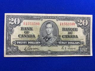 1937 Canada Twenty Dollar Bank Note S/N CE1553580.