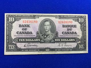 1937 Canada Ten Dollar Bank Note S/N ND2416180.