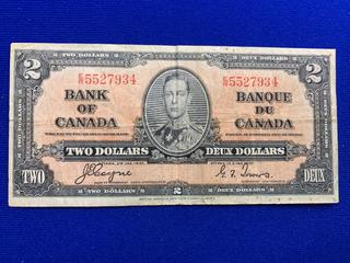 1937 Canada Two Dollar Bank Note S/N ER5527934.