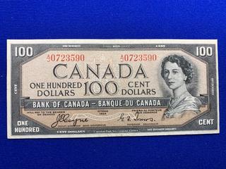 1954 Canada One Hundred Dollar Bank Note S/N AJ0723590 (Devil's Face).