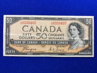 1954 Canada Fifty Dollar Bank Note S/N AH0359405 (Devil's Face).