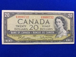 1954 Canada Twenty Dollar Bank Note S/N GW3890722.