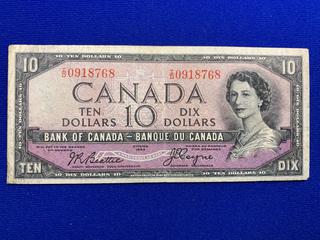 1954 Canada Ten Dollar Bank Note S/N ID0918768 (Devil's Face).