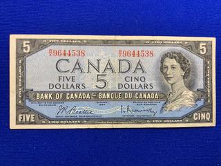 1954 Canada Five Dollar Bank Note S/N BX9644538.