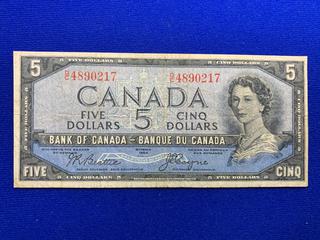 1954 Canada Five Dollar Bank Note S/N GC4890217 (Devil's Face).