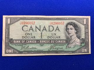 1954 Canada One Dollar Bank Note S/N TA0296057 (Devil's Face).