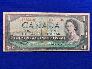 1954 Canada One Dollar Bank Note S/N NN3888848.