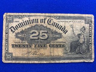 1900 Canada Twenty Five Cent Shinplaster.