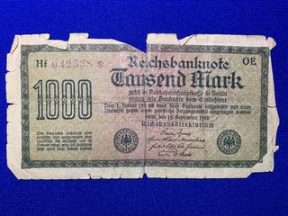 1922 Germany One Thousand Mark Imperial Bank Note S/N HF042538.