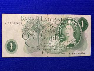 England One Pound Bank Note S/N X18B397626.