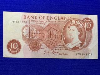 England Ten Shilling Bank Note S/N 17W548376.