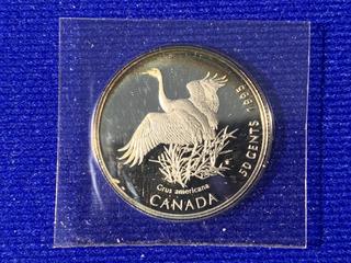 1995 Canada Fifty Cent Cent Silver Coin "Whooping Crane".