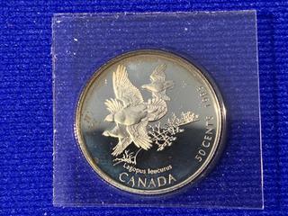 1995 Canada Fifty Cent Cent Silver Coin "White-tailed Ptarmigan".