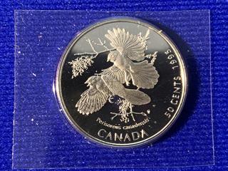 1995 Canada Fifty Cent Cent Silver Coin "Gray Jays".