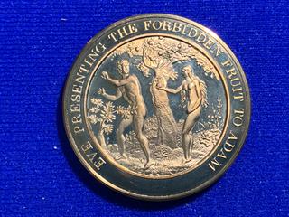 Franklin Mint Thomason Medallic Bible Bronze Medallion "Eve Presenting The Forbidden Fruit to Adam".