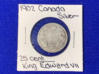 1902 Canada Twenty Five Cent Silver Coin.