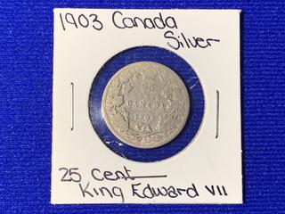 1903 Canada Twenty Five Cent Silver Coin.