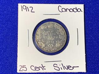 1912 Canada Twenty Five Cent Silver Coin.