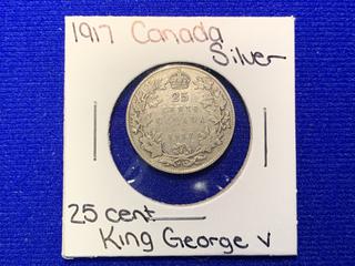 1917 Canada Twenty Five Cent Silver Coin.