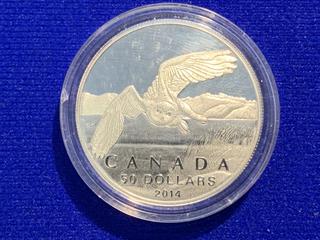 2014 Canada Fifty Dollar .9999 Fine Silver Coin "Snowy Owl".