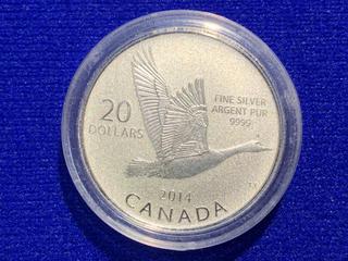 2014 Canada Twenty Dollar .9999 Fine Silver Coin "Canada Goose".