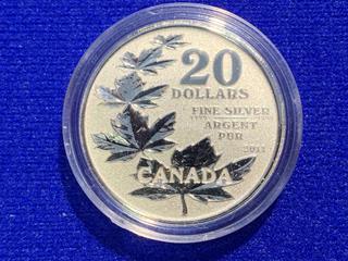 2011 Canada Twenty Dollar .9999 Fine Silver Coin "Maple Leaf".