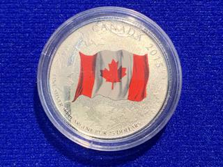 2015 Canada Twenty Five Dollar .9999 Fine Silver Colour Printed Coin "Canada Flag".