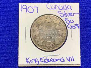 1907 Canada Fifty Cent Silver Coin.