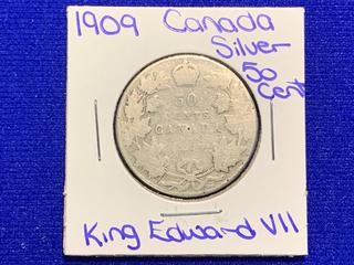 1909 Canada Fifty Cent Silver Coin.