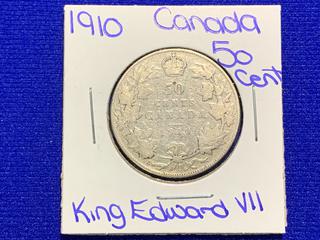 1910 Canada Fifty Cent Silver Coin.