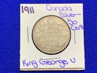 1911 Canada Fifty Cent Silver Coin.