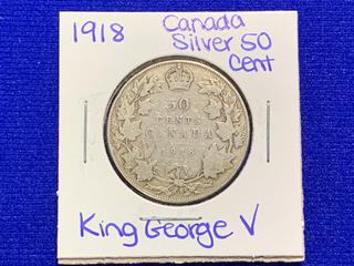 1918 Canada Fifty Cent Silver Coin.